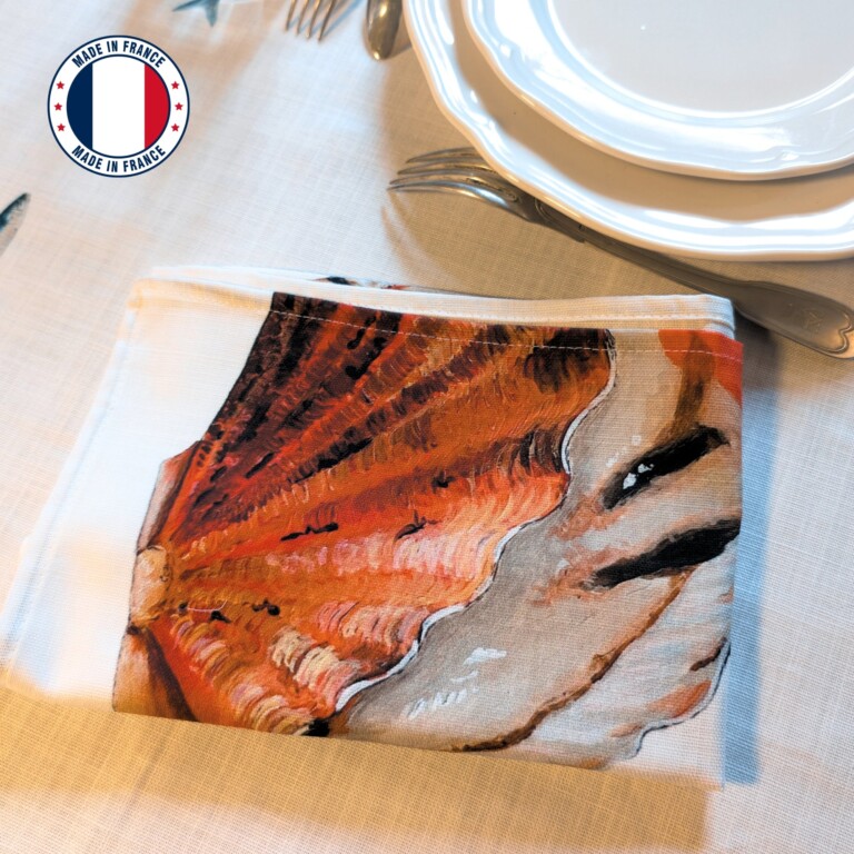 varek.illustrations - Serviette de table en coton : Coquille Saint Jacques