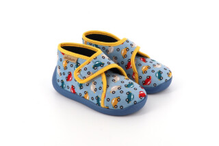 Airplum - Chausson petite voiture Astony bleu : pantoufle petit garçon