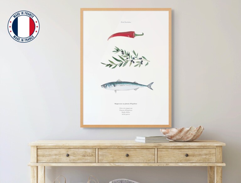 varek.illustrations - Affiche : La recette du Maquereau au Piment d'Espelette