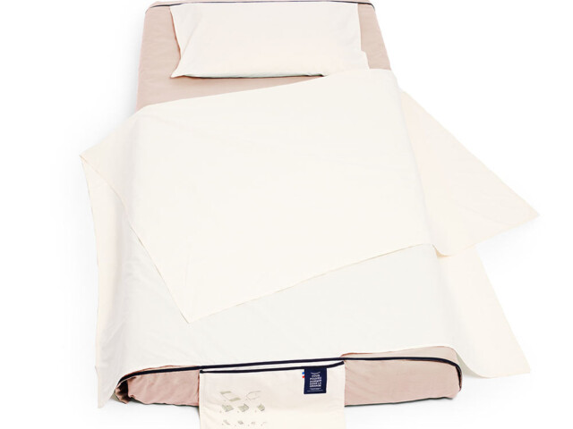 VPDDLG - DRAP DE VOYAGE VIEUX ROSE ET BLANC CASSÉ