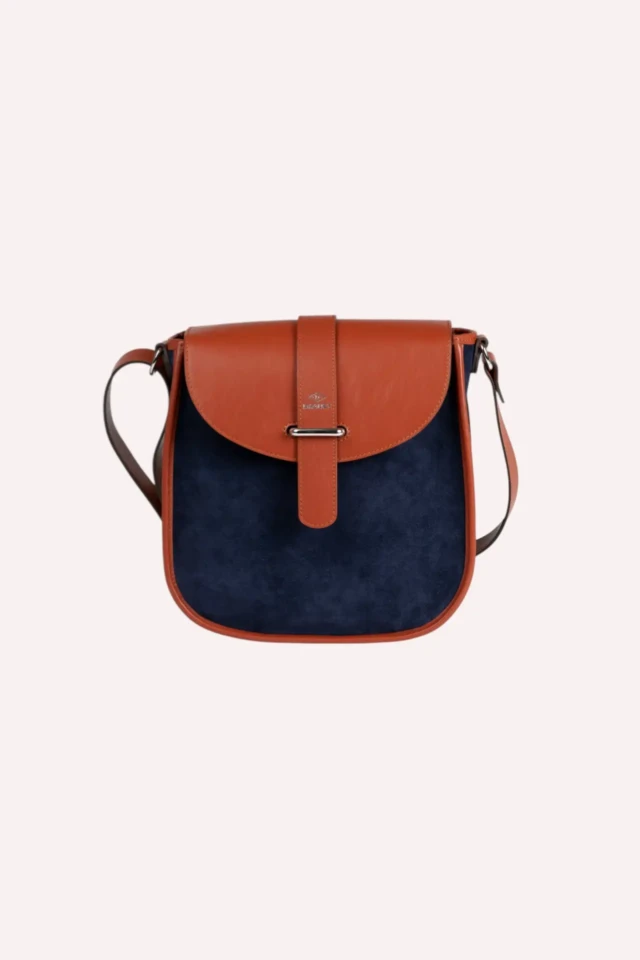 Daguet - Sac Agnès – Camel – Velours bleu nuit