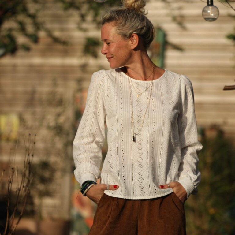 blouse amarante broderie geometrique ivoire 983389 Quintessence - Blouse Amarante - broderie géométrique ivoire