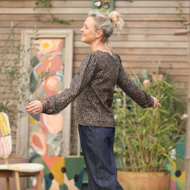 Quintessence - Blouse Amarante - coton nuit fleurie