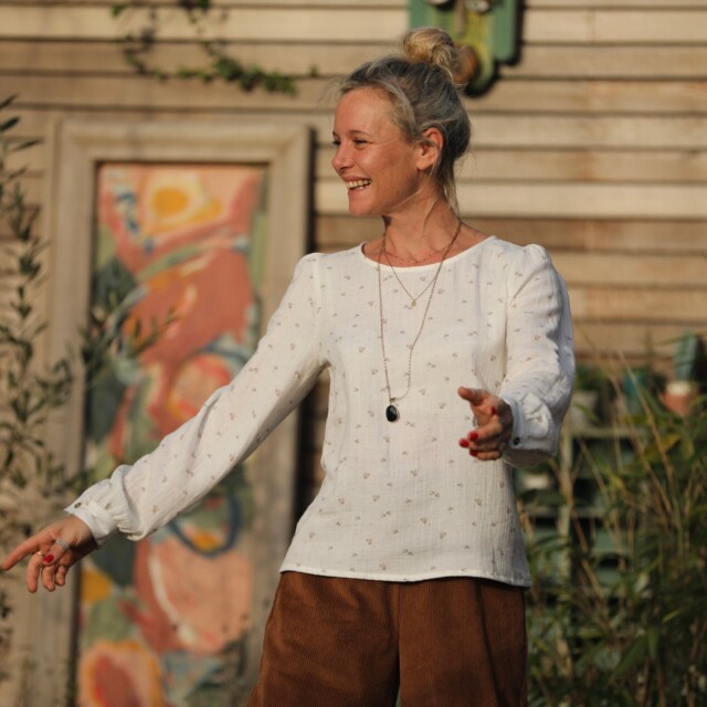 Quintessence - Blouse Amarante - double gaze de coton moineaux blanche