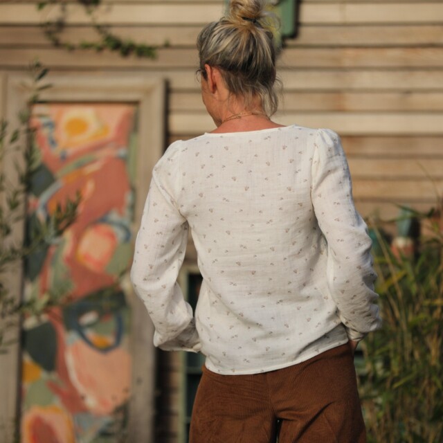 Quintessence - Blouse Amarante - double gaze de coton moineaux blanche