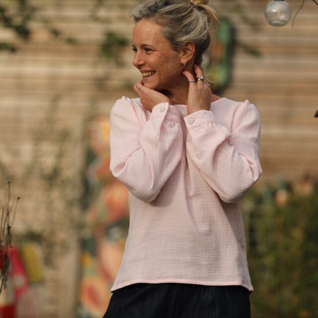 Quintessence - Blouse Amarante - double gaze de coton rose poudré