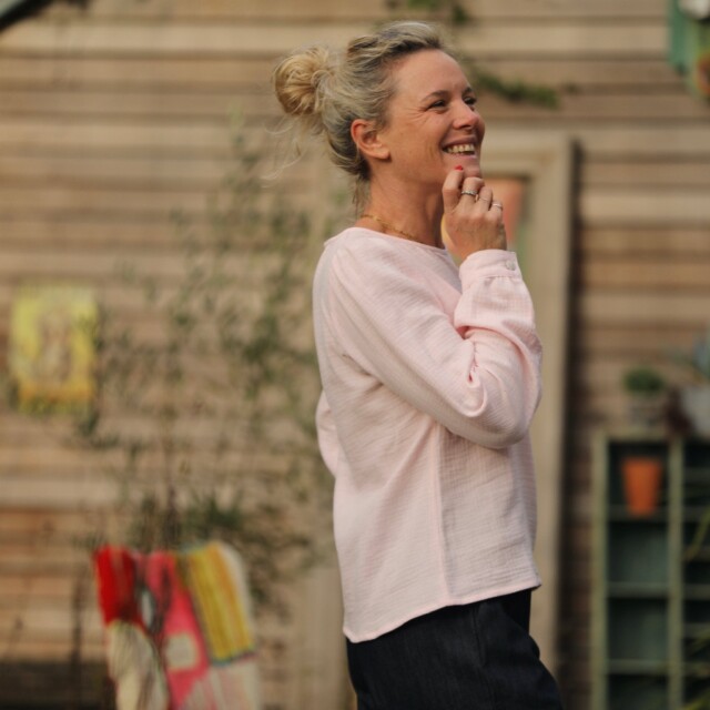 Quintessence - Blouse Amarante - double gaze de coton rose poudré