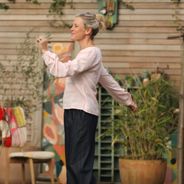 Quintessence - Blouse Amarante - double gaze de coton rose poudré