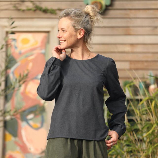 Quintessence - Blouse Amarante - flanelle de coton bleu ardoise