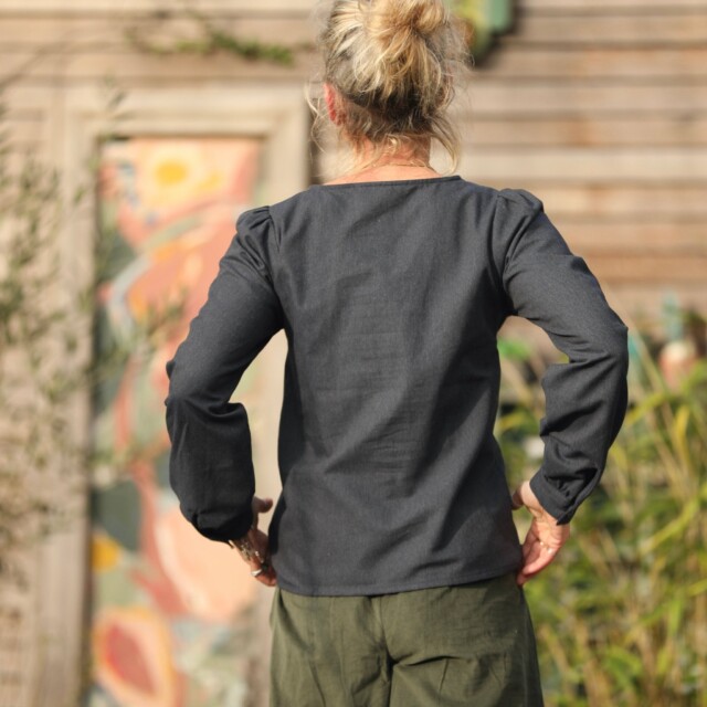 Quintessence - Blouse Amarante - flanelle de coton bleu ardoise