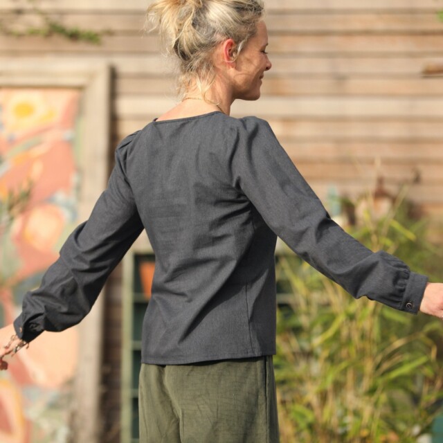 Quintessence - Blouse Amarante - flanelle de coton bleu ardoise