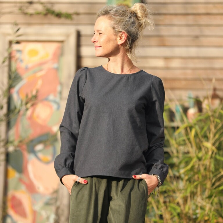 Quintessence - Blouse Amarante - flanelle de coton bleu ardoise