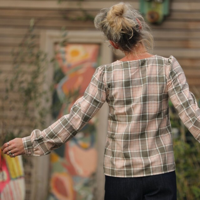 Quintessence - Blouse Amarante - Tartan kaki/rose