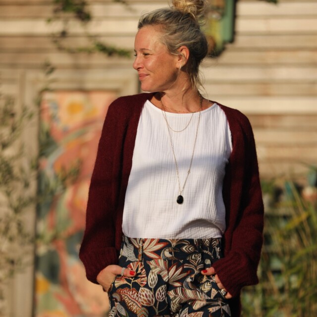 Quintessence - Blouse Amarante - triple gaze de coton blanche