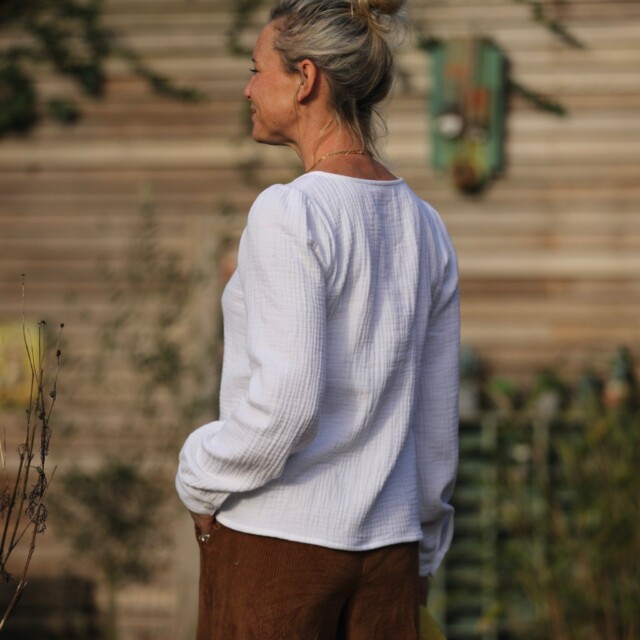 Quintessence - Blouse Amarante - triple gaze de coton blanche
