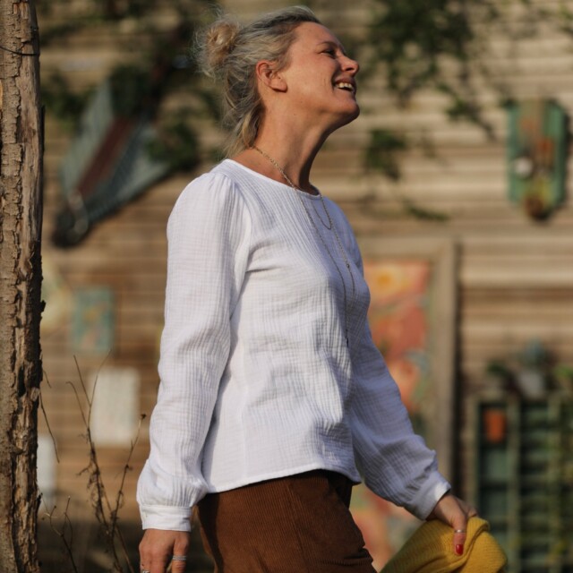 Quintessence - Blouse Amarante - triple gaze de coton blanche