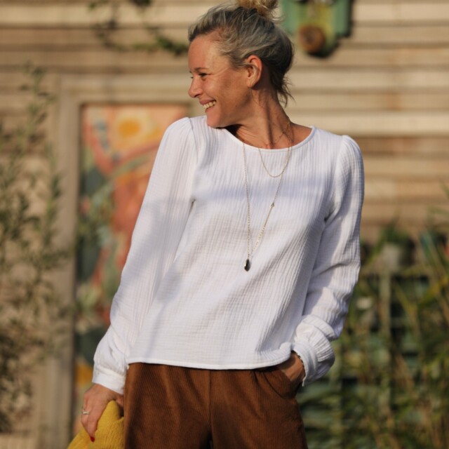 Quintessence - Blouse Amarante – triple gaze de coton blanche