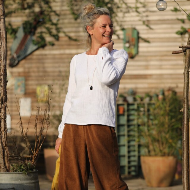 Quintessence - Blouse Amarante - triple gaze de coton blanche