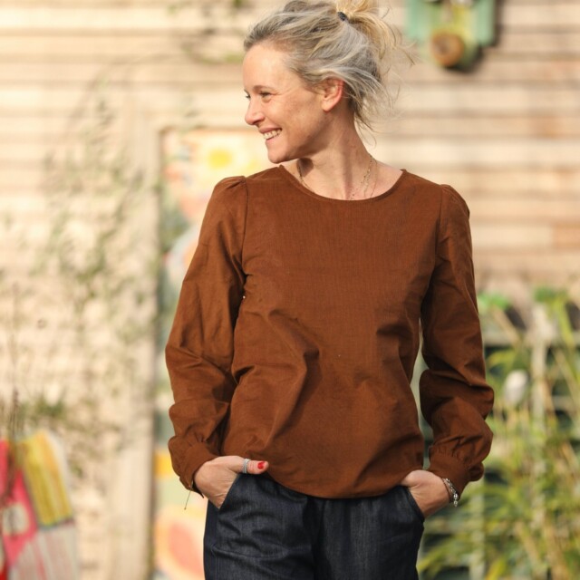 Quintessence - Blouse Amarante - velours milleraies camel