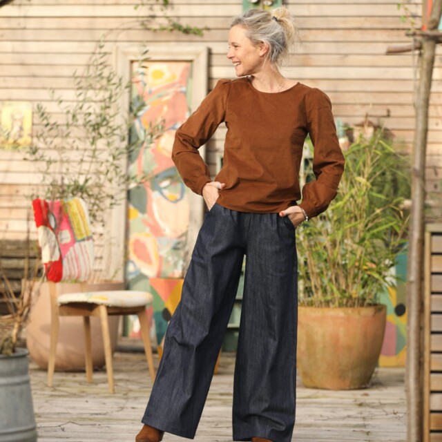 Quintessence - Blouse Amarante - velours milleraies camel
