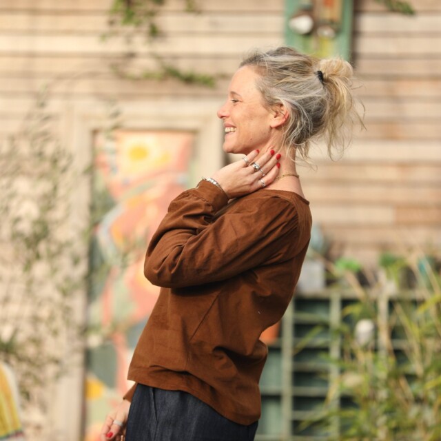 Quintessence - Blouse Amarante - velours milleraies camel