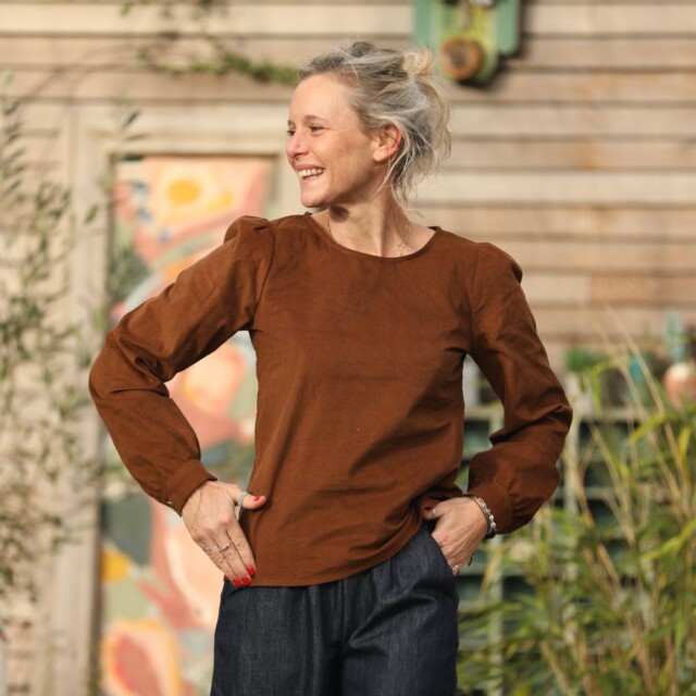 Quintessence - Blouse Amarante - velours milleraies camel