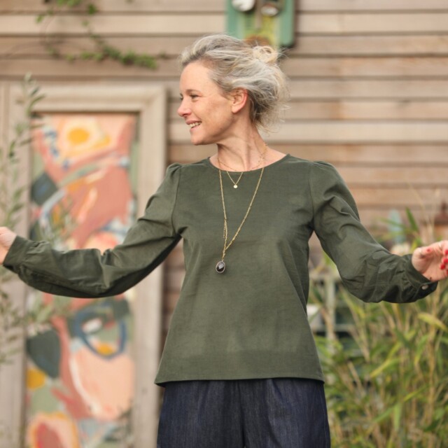 Quintessence - Blouse Amarante - velours milleraies kaki