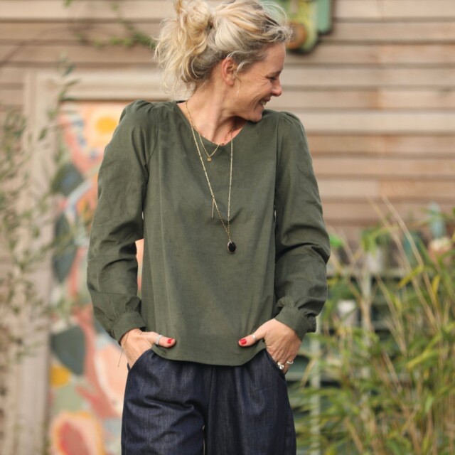 Quintessence - Blouse Amarante - velours milleraies kaki