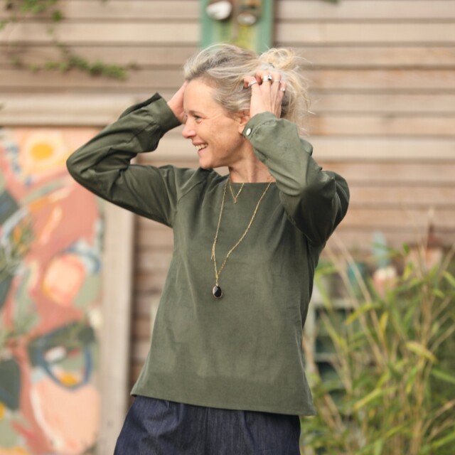 Quintessence - Blouse Amarante - velours milleraies kaki