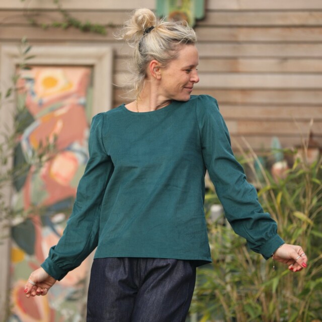 Quintessence - Blouse Amarante – velours milleraies vert émeraude