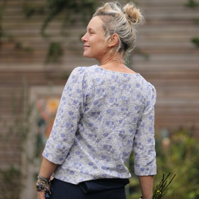 Quintessence - Blouse Eulalie col V - manches 3/4 - double gaze de coton chardon