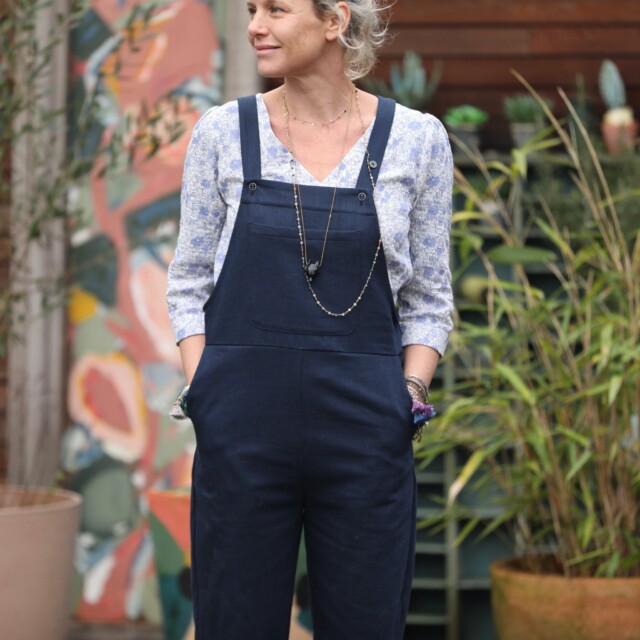 Quintessence - Blouse Eulalie col V - manches 3/4 - double gaze de coton chardon