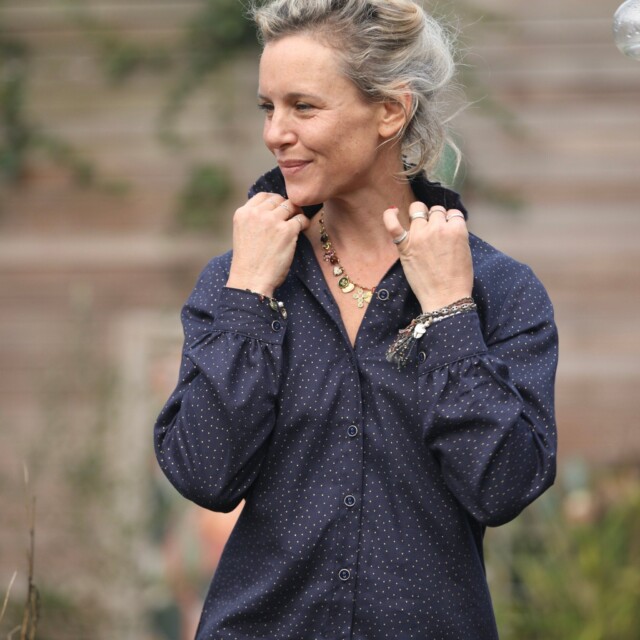 Quintessence - Blouse Marthe - armuré marine/pois doré