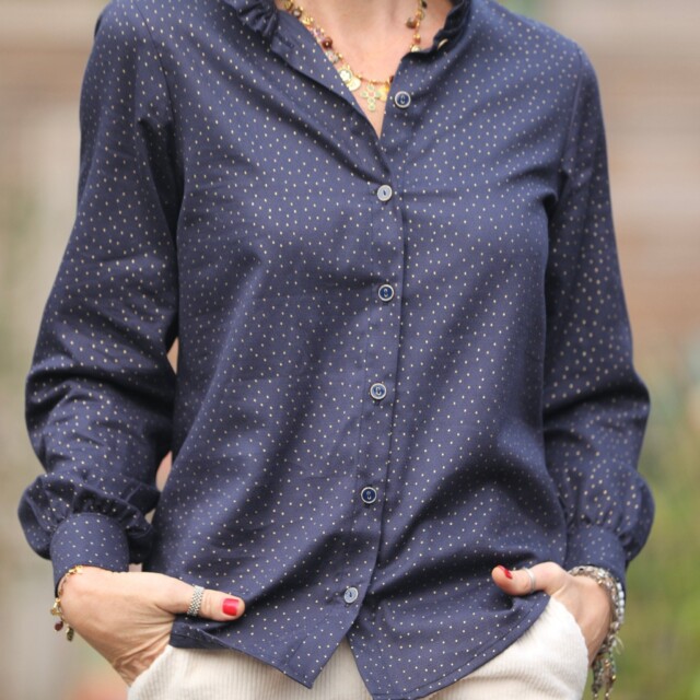 Quintessence - Blouse Marthe - armuré marine/pois doré