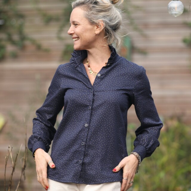 Quintessence - Blouse Marthe - armuré marine/pois doré