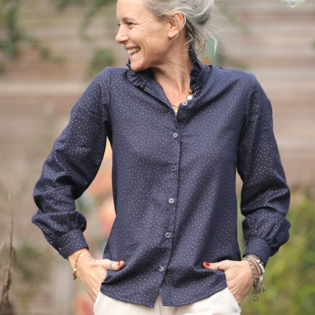 Quintessence - Blouse Marthe – armuré marine/pois doré