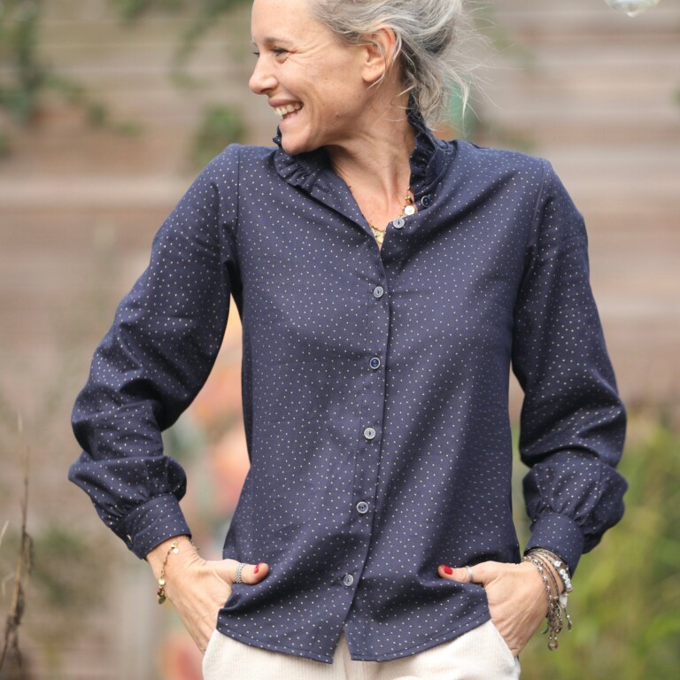 blouse marthe armure marinepois dore 551531 Quintessence - Blouse Marthe - armuré marine/pois doré