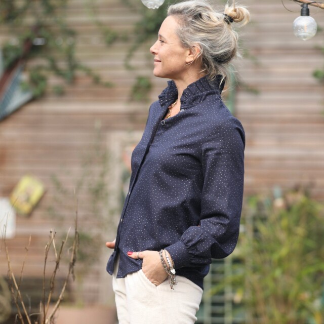 Quintessence - Blouse Marthe - armuré marine/pois doré