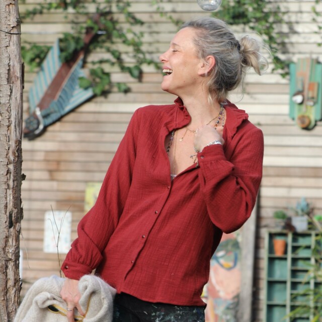 Quintessence - Blouse Marthe - armuré/double gaze de coton terre de sienne