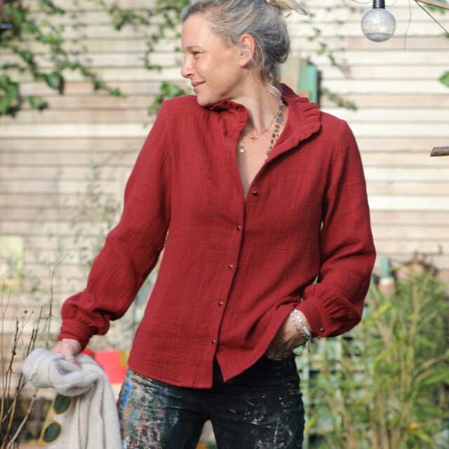 Quintessence - Blouse Marthe - armuré/double gaze de coton terre de sienne