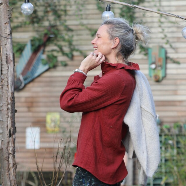 Quintessence - Blouse Marthe - armuré/double gaze de coton terre de sienne