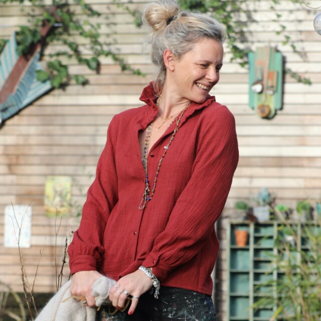 Quintessence - Blouse Marthe - armuré/double gaze de coton terre de sienne