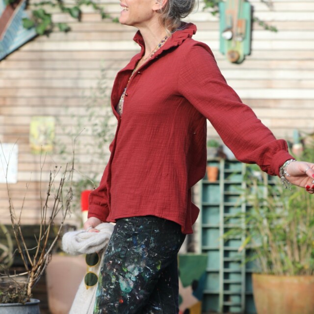 Quintessence - Blouse Marthe - armuré/double gaze de coton terre de sienne