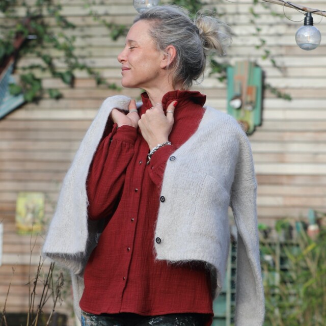 Quintessence - Blouse Marthe - armuré/double gaze de coton terre de sienne