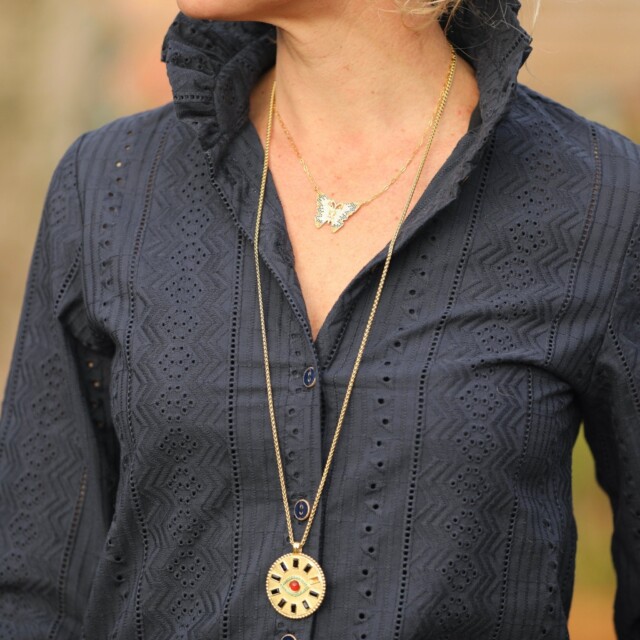 Quintessence - Blouse Marthe - broderie géométrique marine