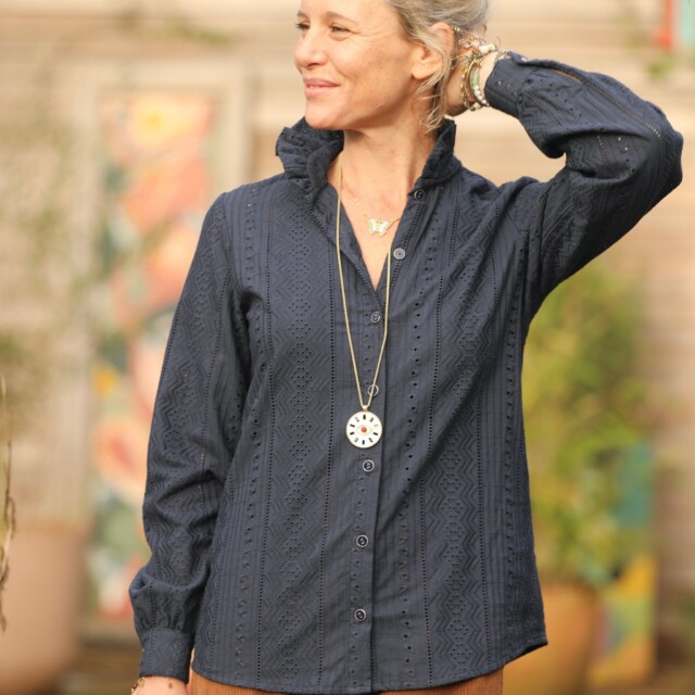 Quintessence - Blouse Marthe - broderie géométrique marine