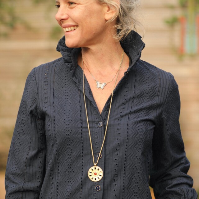 Quintessence - Blouse Marthe - broderie géométrique marine