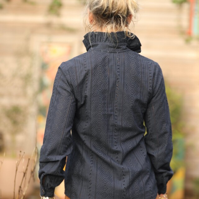 Quintessence - Blouse Marthe - broderie géométrique marine