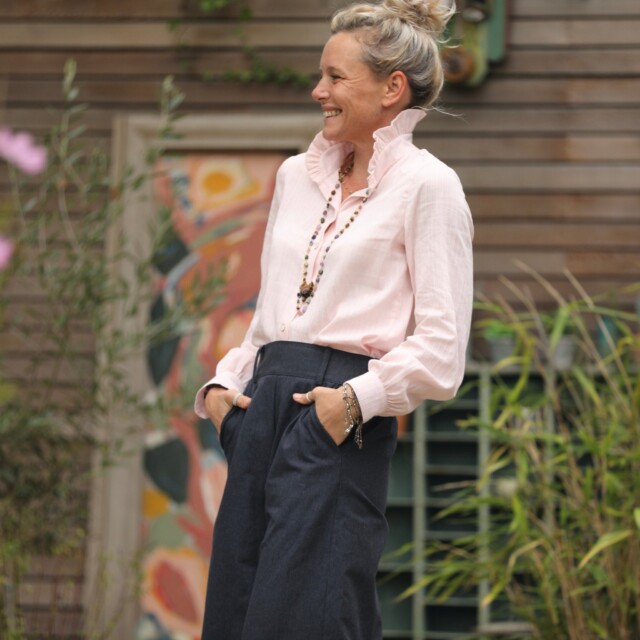 Quintessence - Blouse Marthe -  Dobby de coton tressé rose poudré