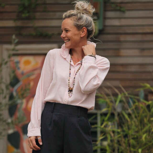 Quintessence - Blouse Marthe –  Dobby de coton tressé rose poudré